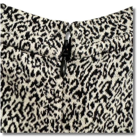 LOFT Midi Dress Snow Leopard Knit Jacquard Short Sleeves Front Side Slit - Picture 13 of 16